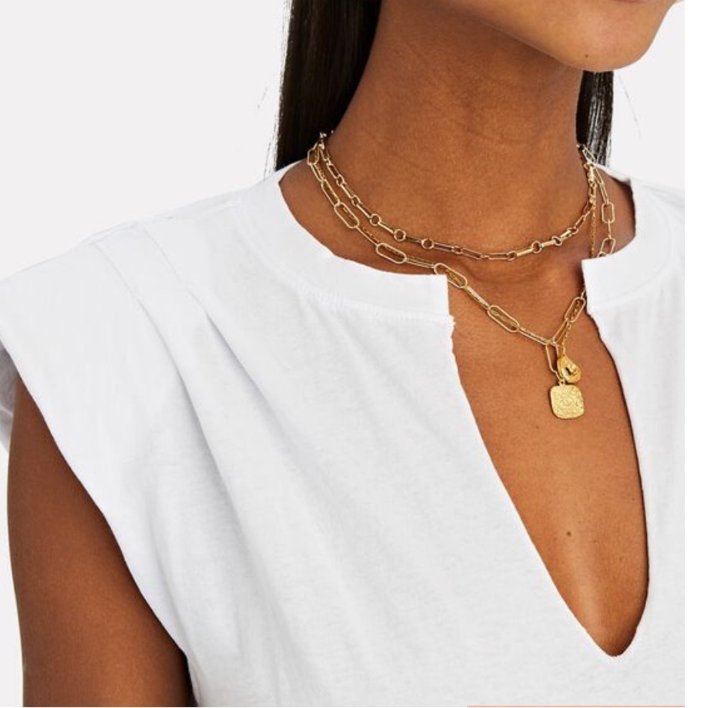 FRAME Padded Shoulder V-Neck T-Shirt - Picture 4 of 7